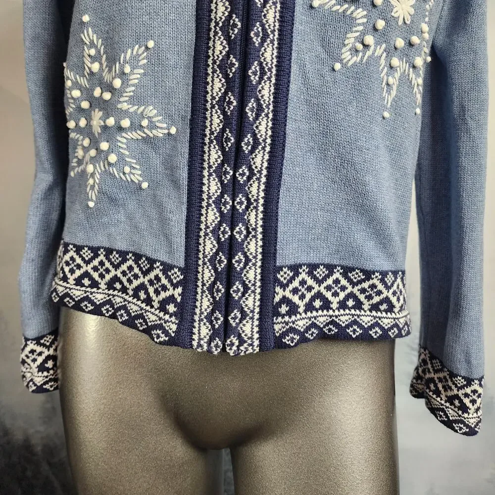 Vintage The TOG Shop Blue Snowflake Winter / Christmas Cardigan | Women's PS